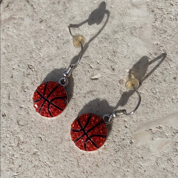 Rhinestone Orange Basketball Earrings - Picture 1 of 7